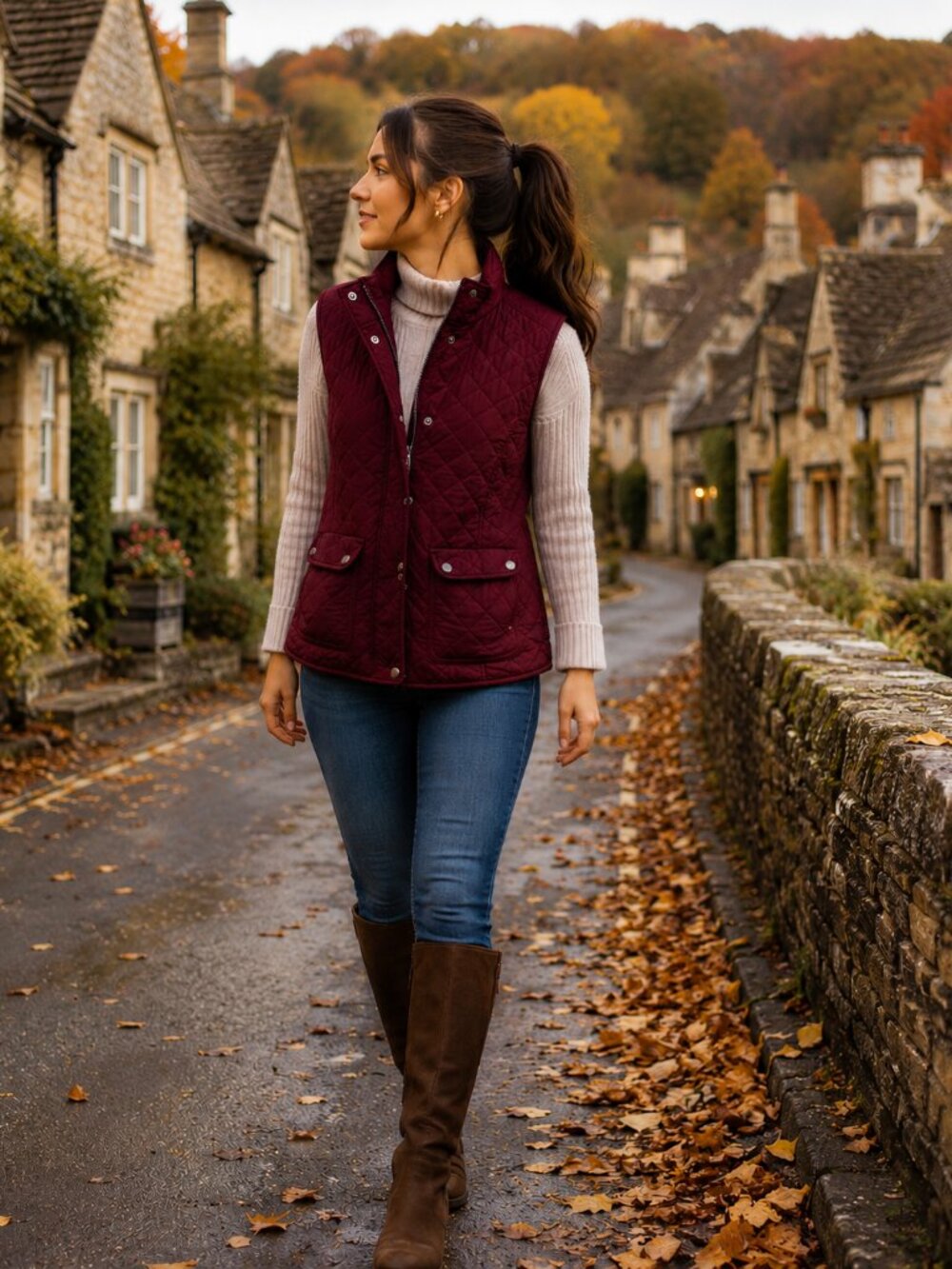 Talbots XS Burgundy Quilted Fleece Lined Utility Vest EUC